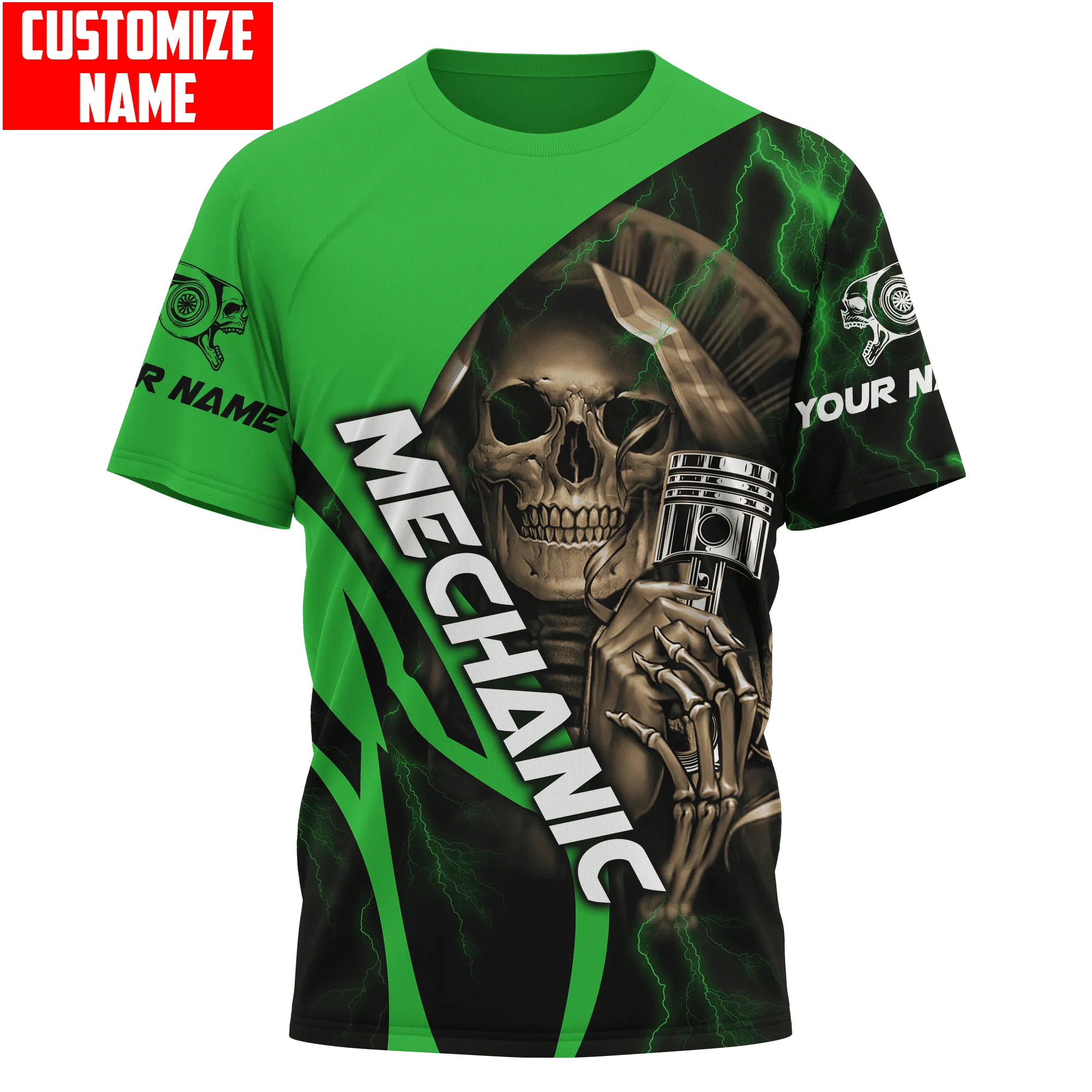 Mechanic 3D t shirt, Custom Name Mechanic Skull Shirts For Men And Women