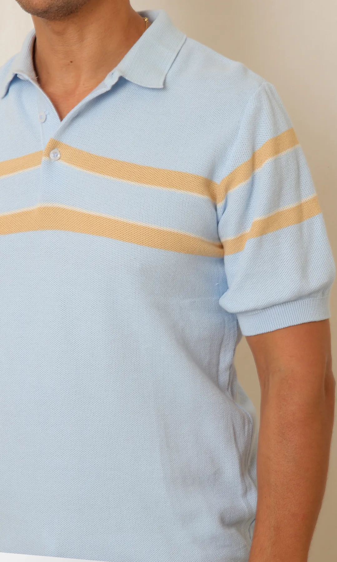 Men Knitted T-Shirt (Striped Light)-(Baby Blue)