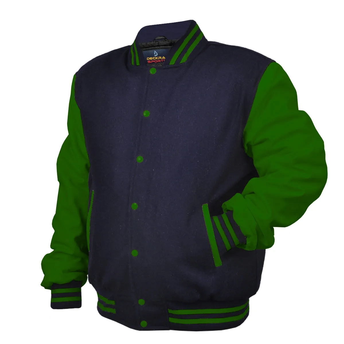 Mens Jacket Wool Leather Navy Blue/Green