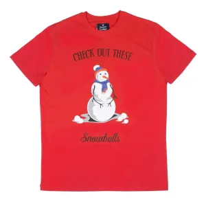 Mens Red Christmas T-Shirt With Funny Snowman Print