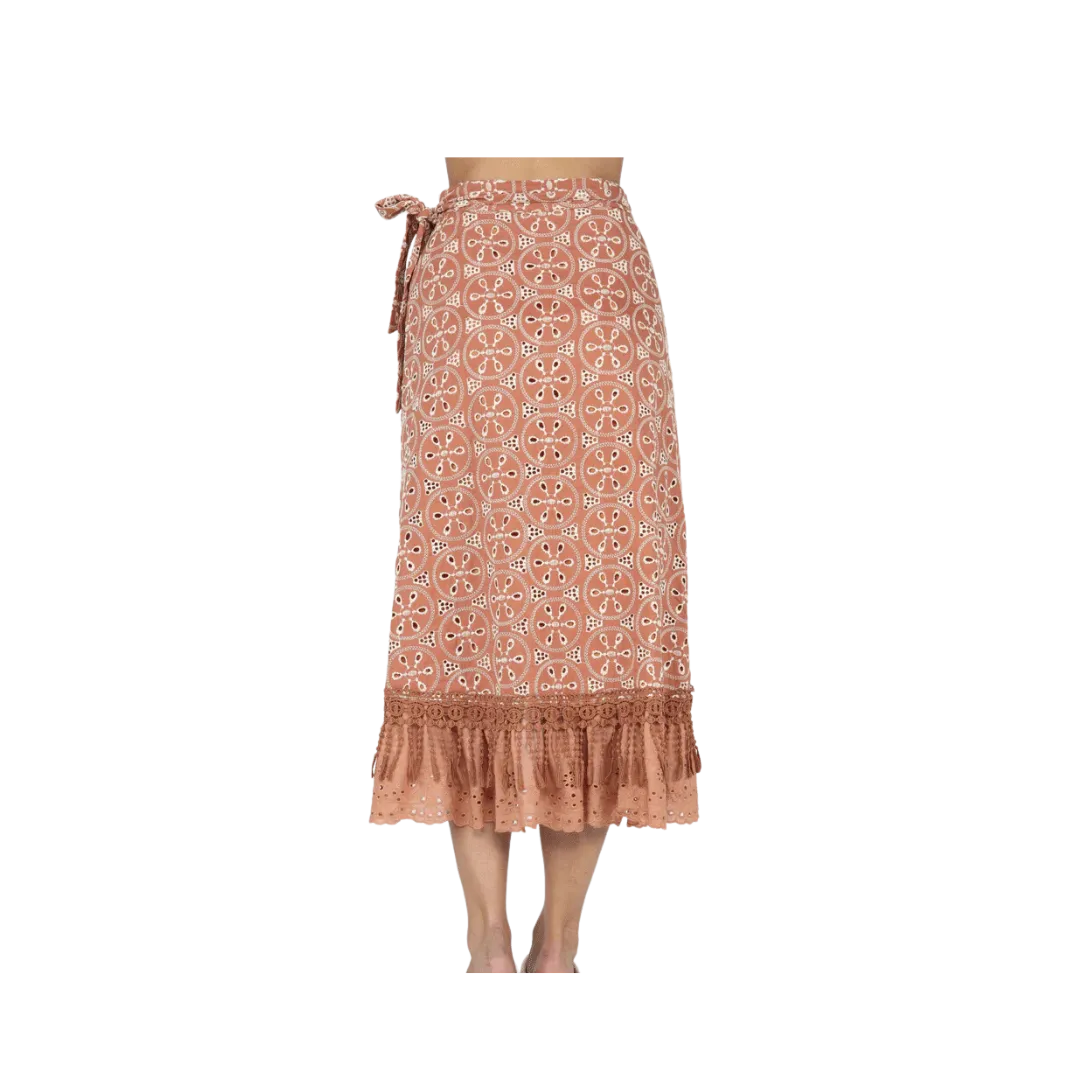 Miss Me Women's Long Ruffled Layered Wrap Rust Skirt