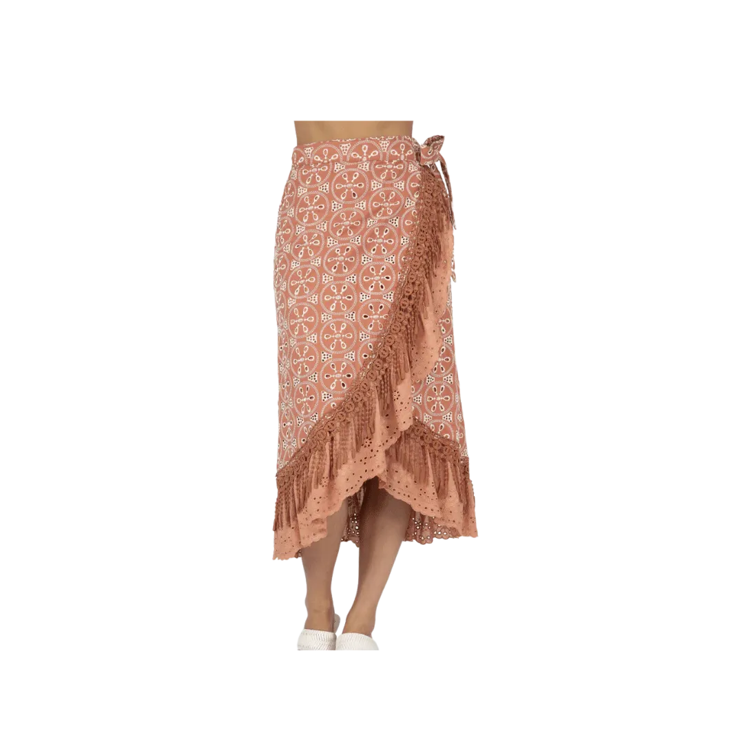 Miss Me Women's Long Ruffled Layered Wrap Rust Skirt