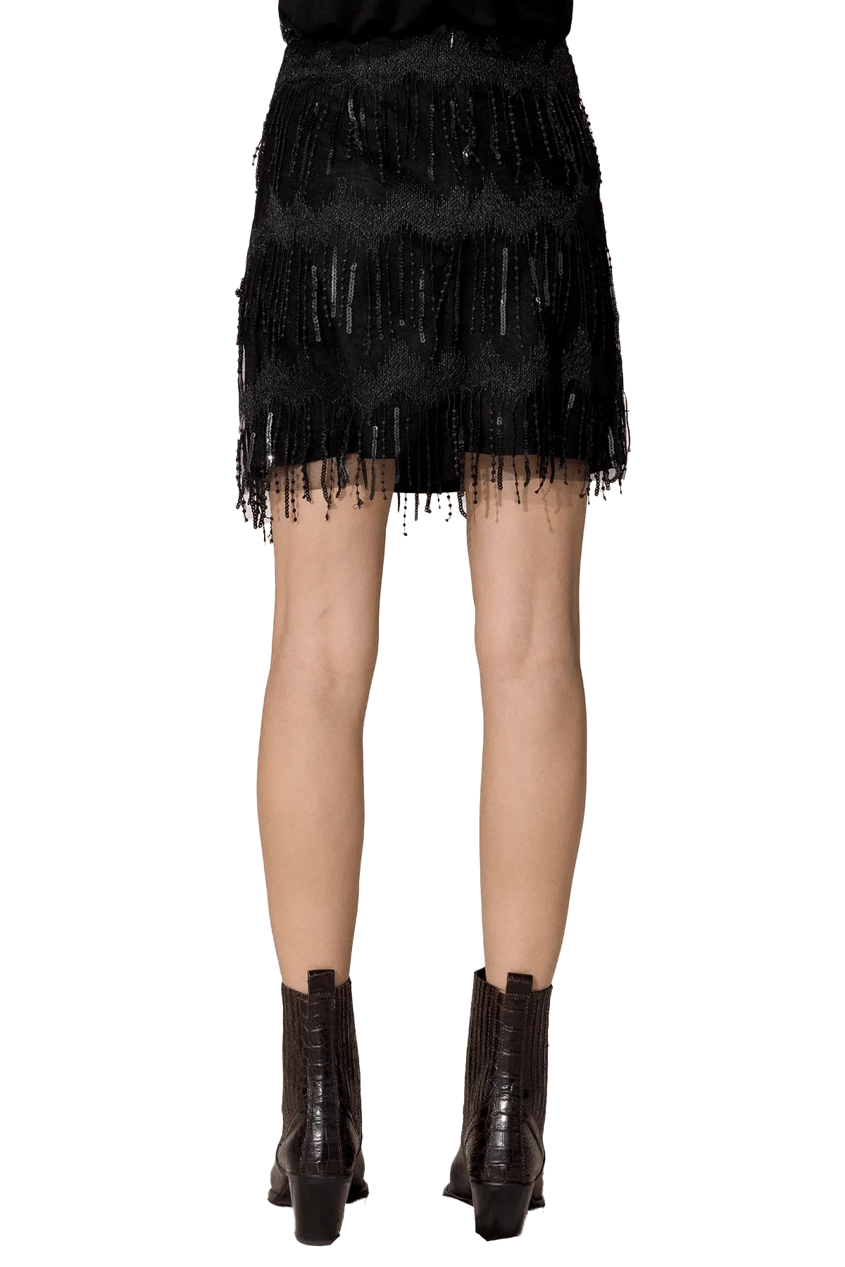 Miss Me Women's Sequin Fringe Black Skirt