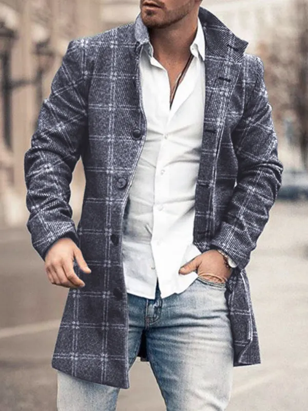 New men's woolen stand collar mid-length pocket casual coat