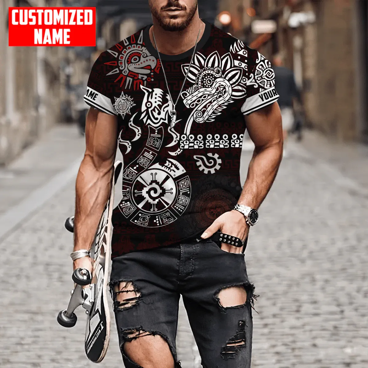 Personalized Aztec Mayan T Shirt Men Women Aztec Mexican Quetzalcoatl Tattoo Shirts