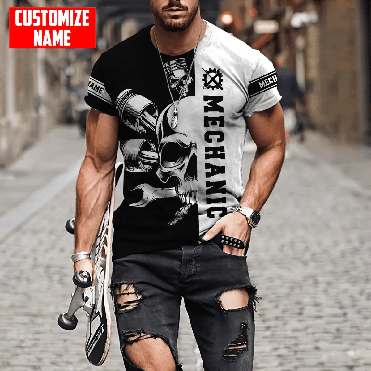 Personalized Mechanical Shirts Men Women Skull Mechanic T Shirt Labour Gift To Mechanician