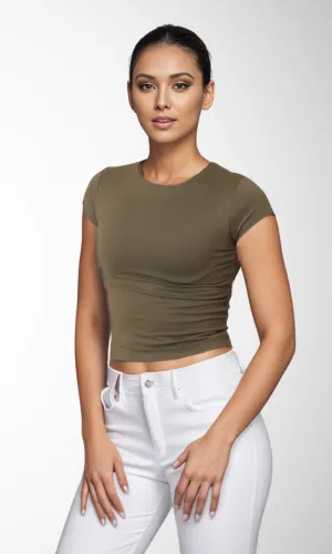 Plain Women Crop Top (Oil Green)