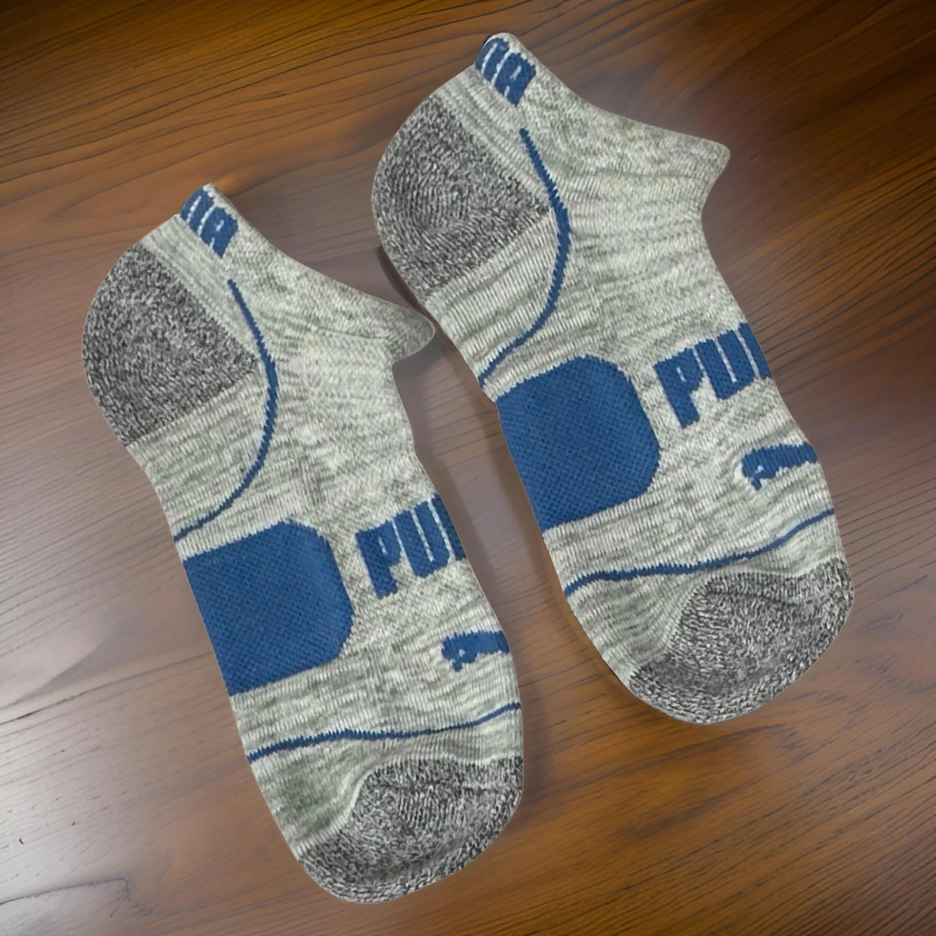 *PUMA* ANKLE SOCKS (GREY-BLUE) (8.5” LONG)