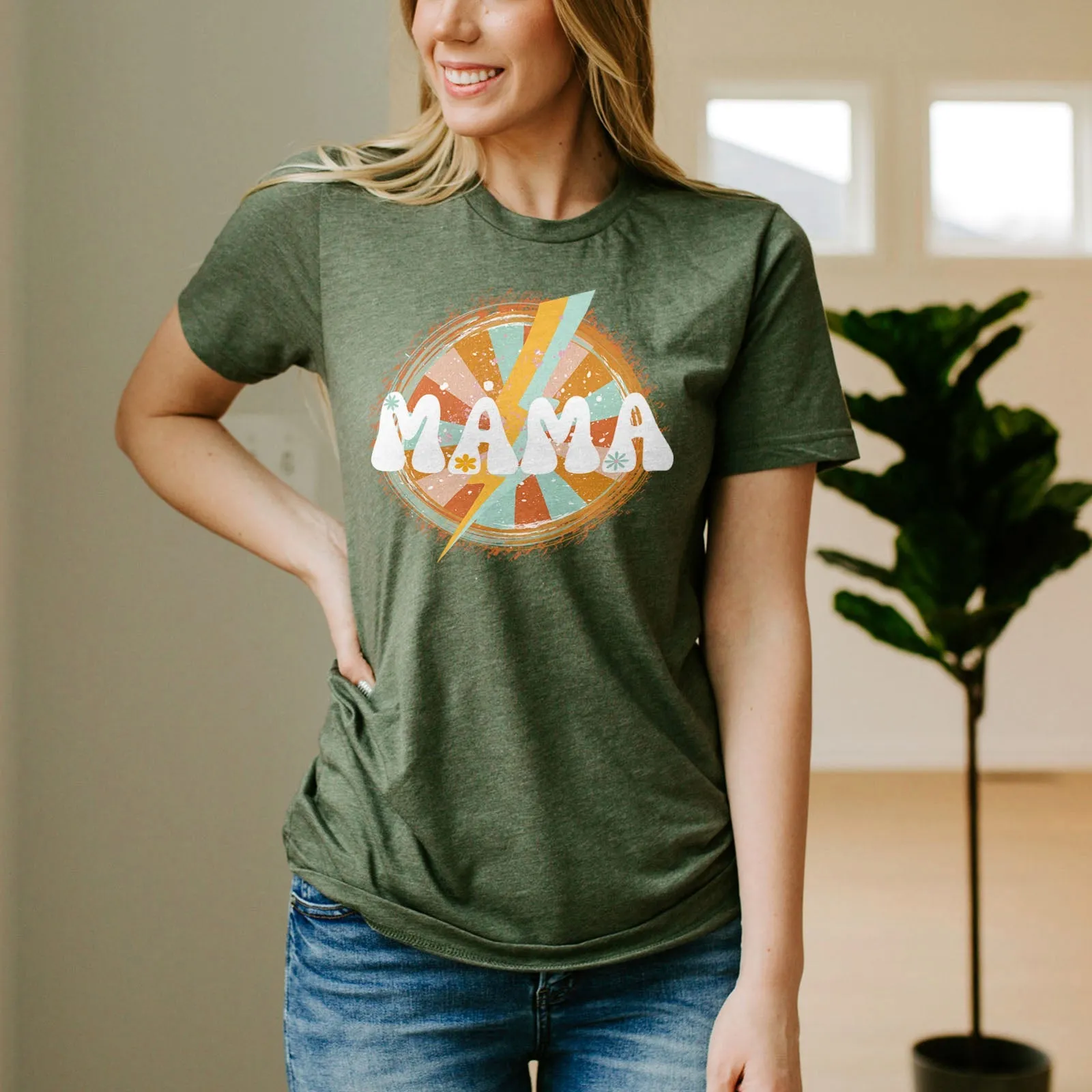 Retro Lightning Mama Tee Shirts For Women - Christian Shirts for Women - Religious Tee Shirts