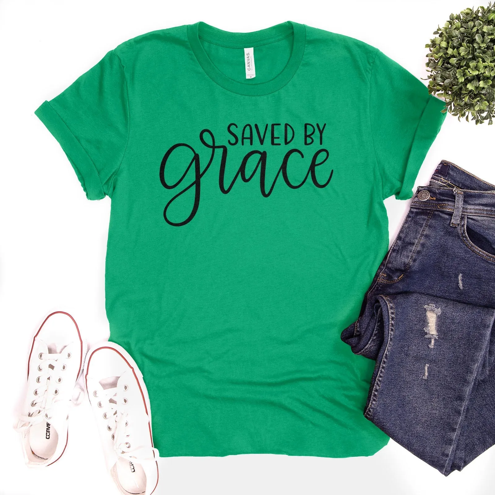 Saved By Grace Tee Shirts For Women - Christian Shirts for Women - Religious Tee Shirts