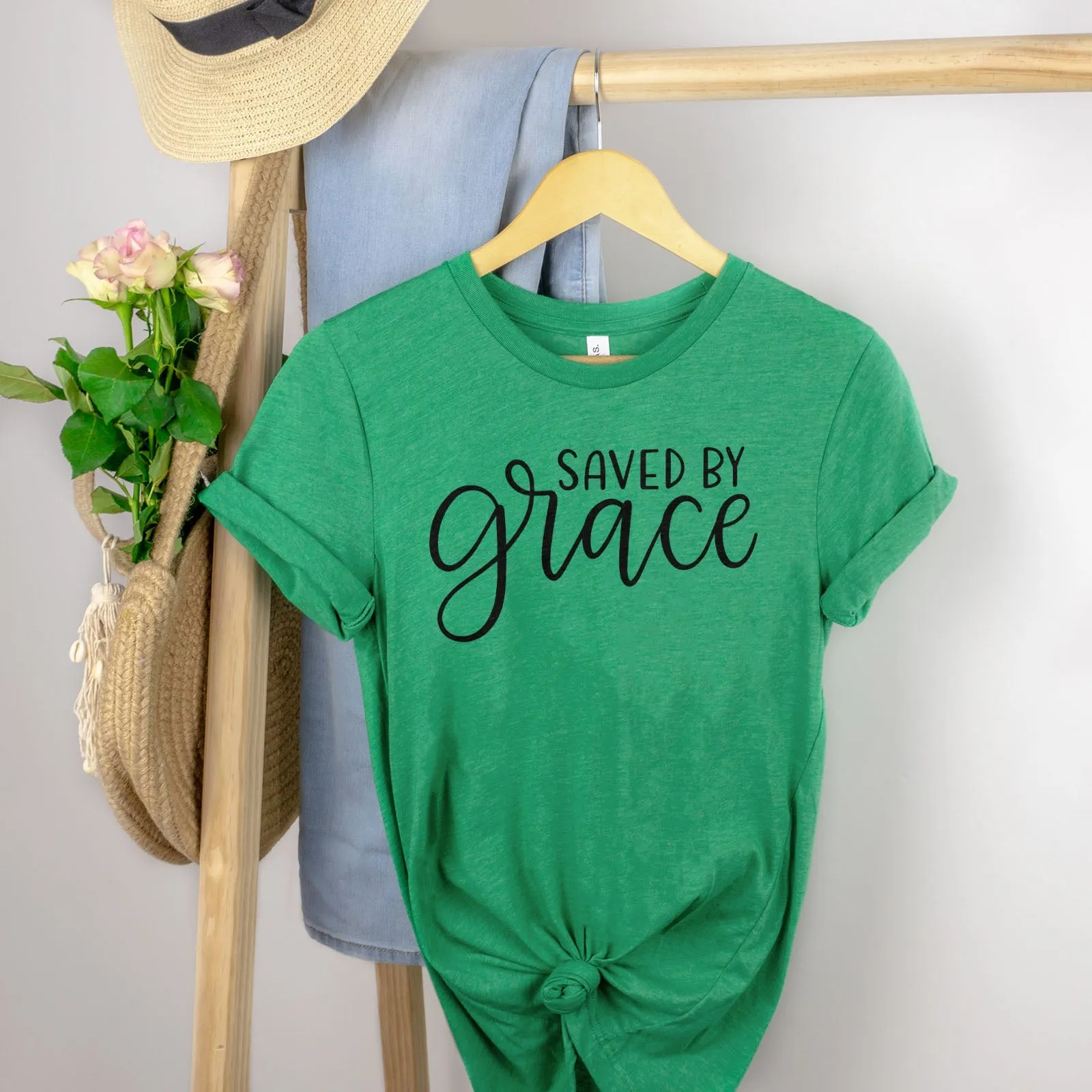 Saved By Grace Tee Shirts For Women - Christian Shirts for Women - Religious Tee Shirts