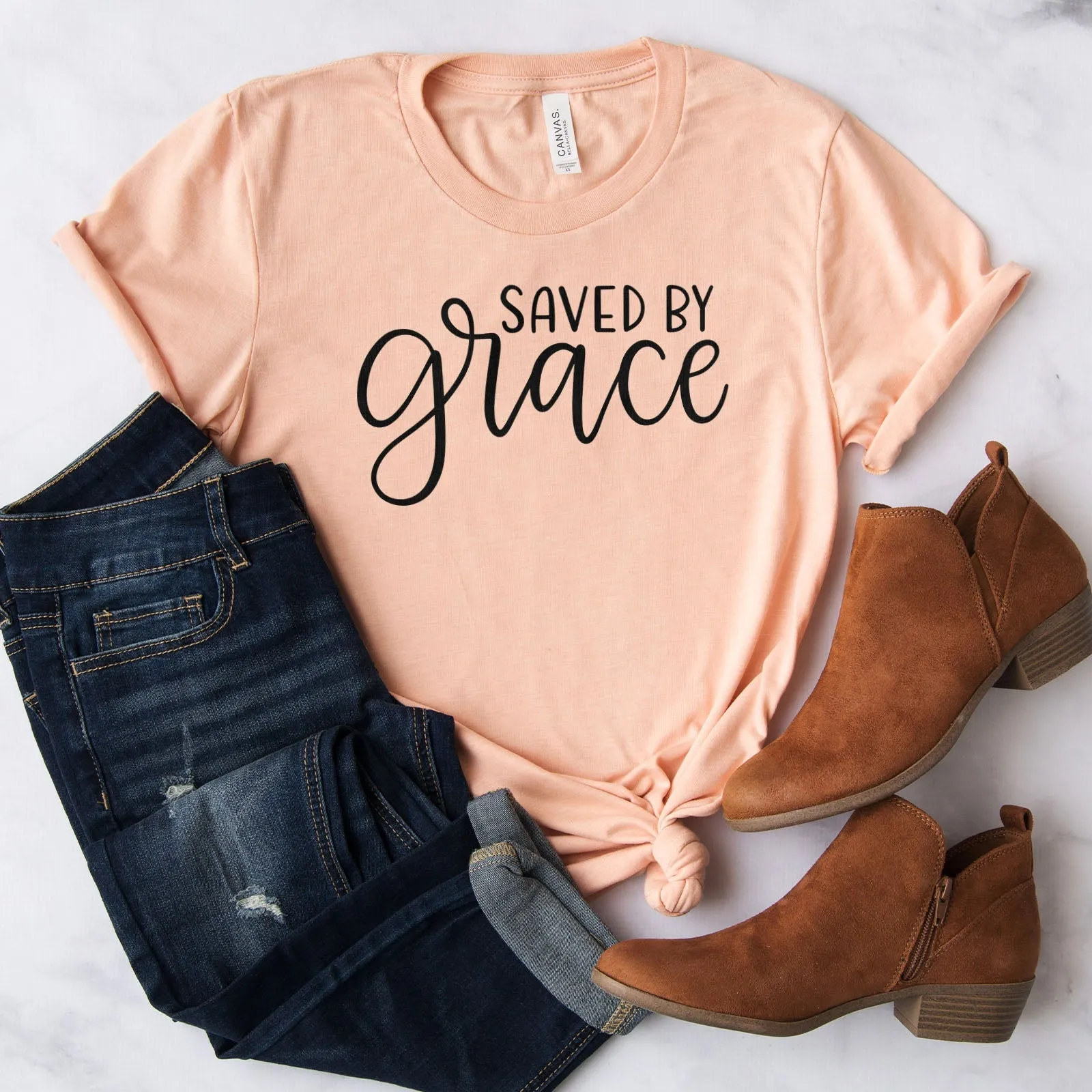 Saved By Grace Tee Shirts For Women - Christian Shirts for Women - Religious Tee Shirts