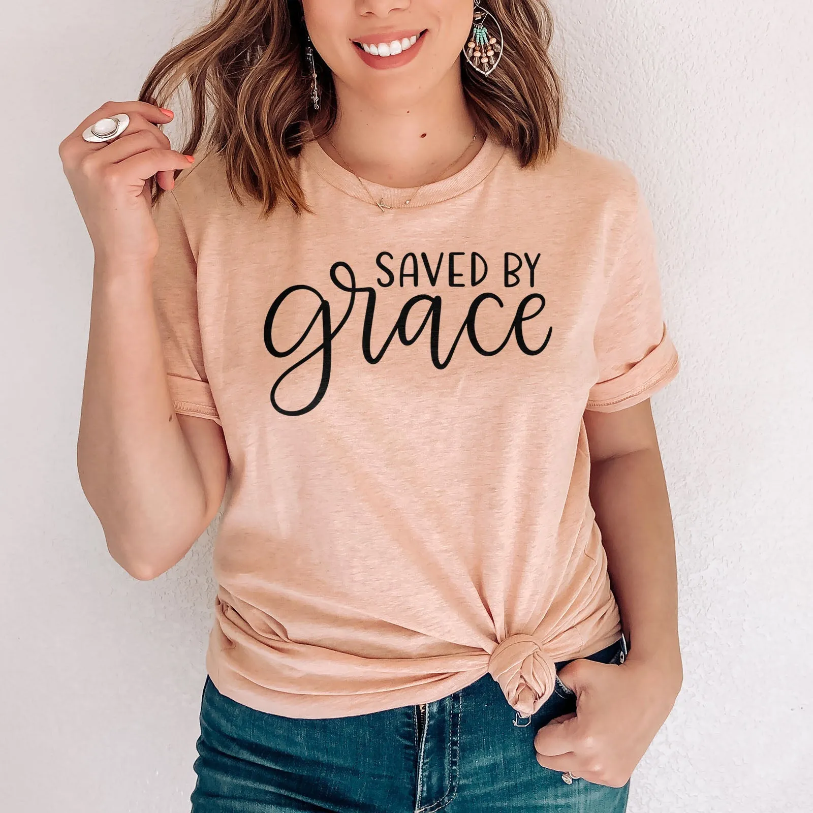 Saved By Grace Tee Shirts For Women - Christian Shirts for Women - Religious Tee Shirts