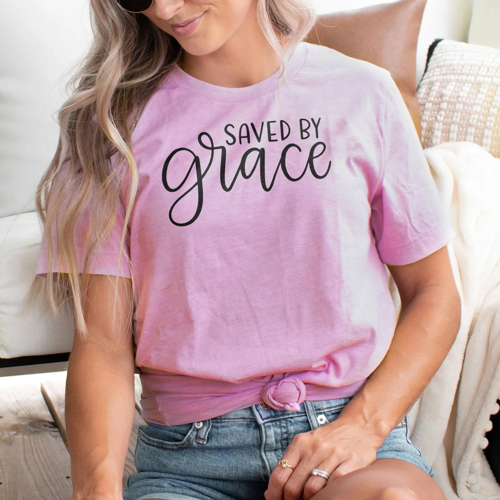 Saved By Grace Tee Shirts For Women - Christian Shirts for Women - Religious Tee Shirts