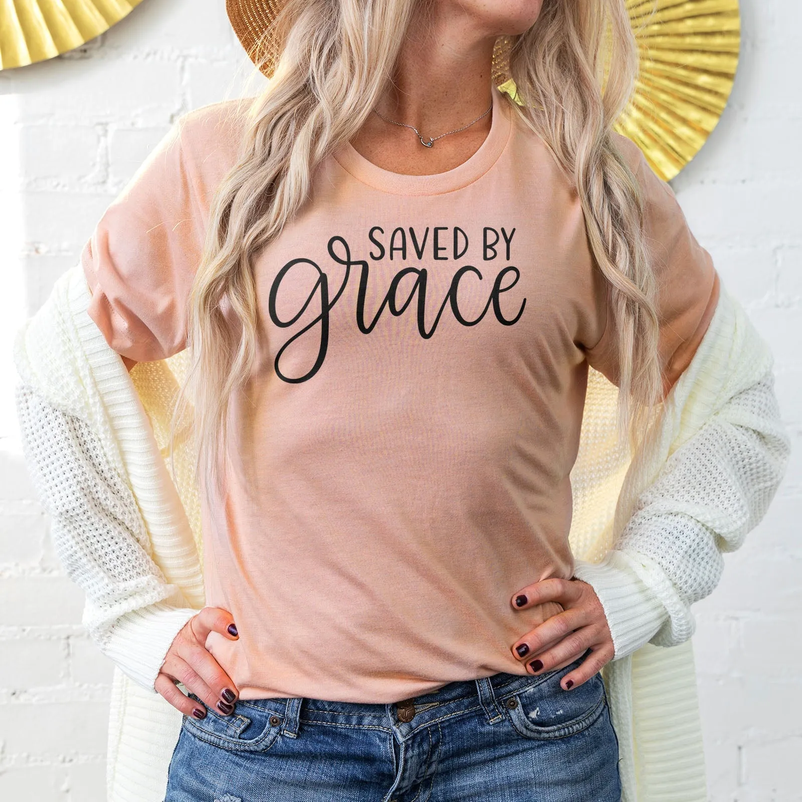 Saved By Grace Tee Shirts For Women - Christian Shirts for Women - Religious Tee Shirts