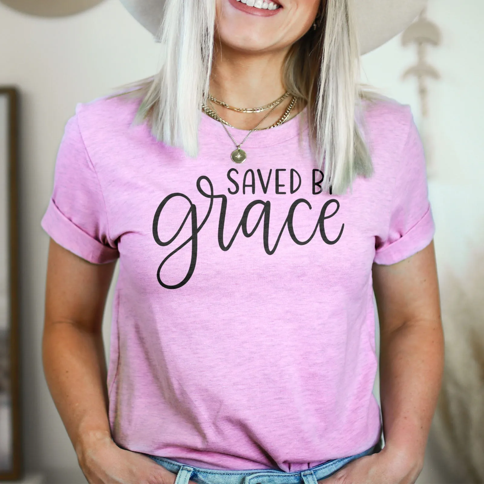 Saved By Grace Tee Shirts For Women - Christian Shirts for Women - Religious Tee Shirts