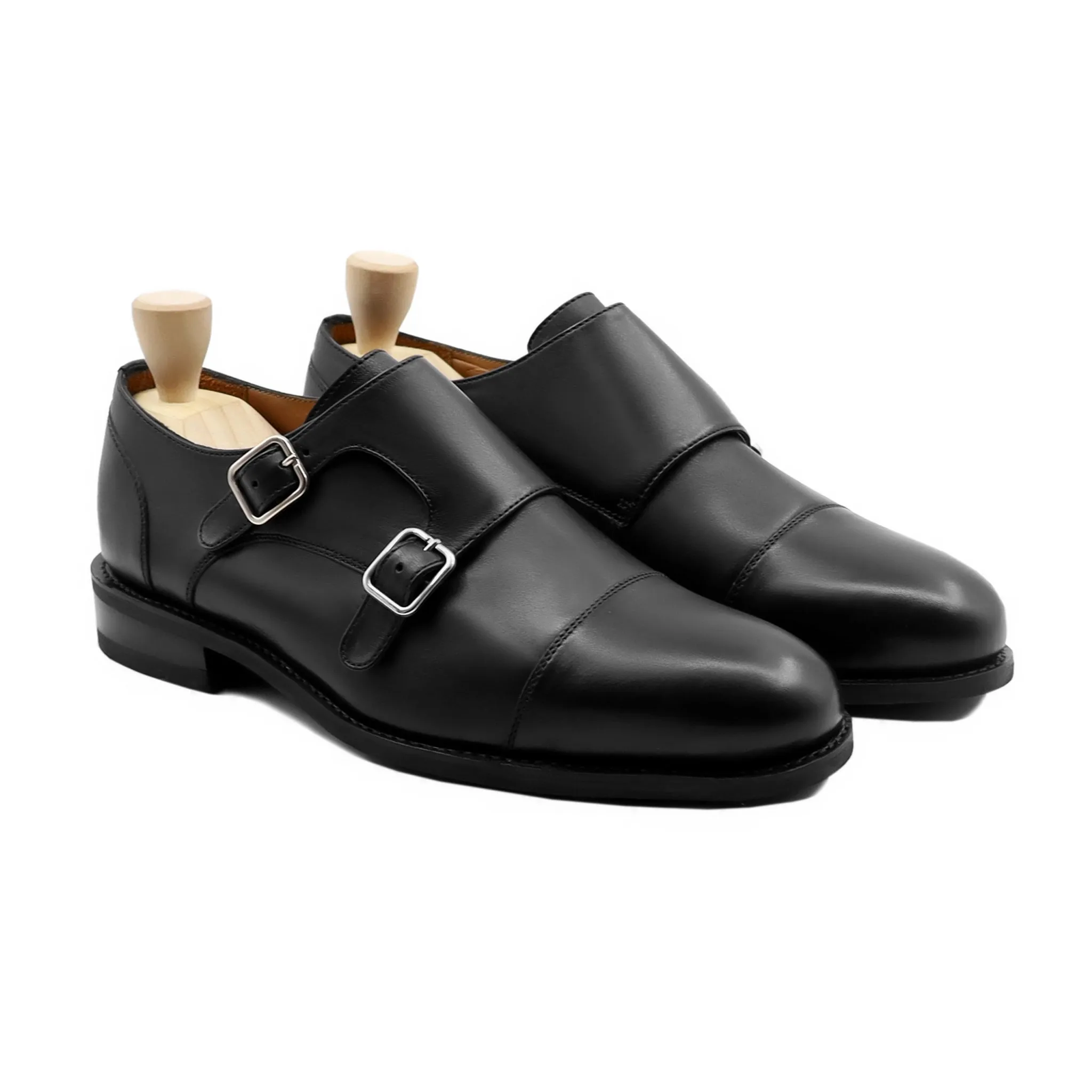 Shajara - Men's Black Calf Leather Double Monkstrap