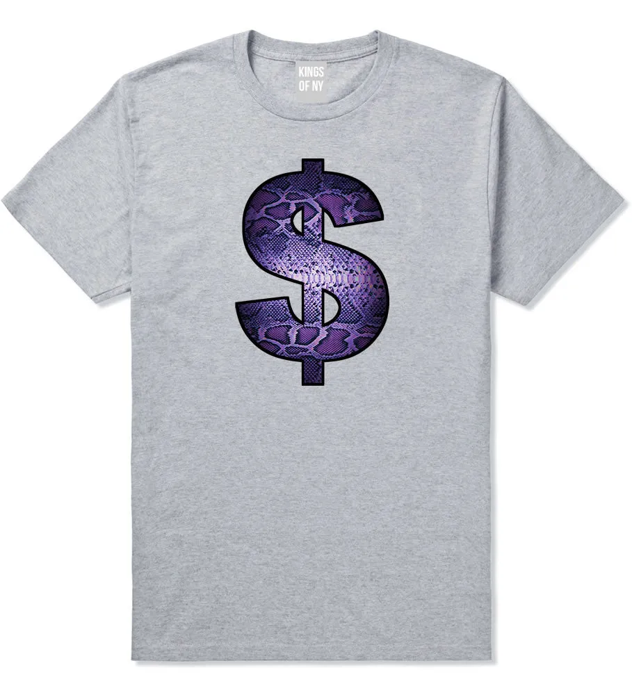 Snakeskin Money Sign Purple Animal Print T-Shirt