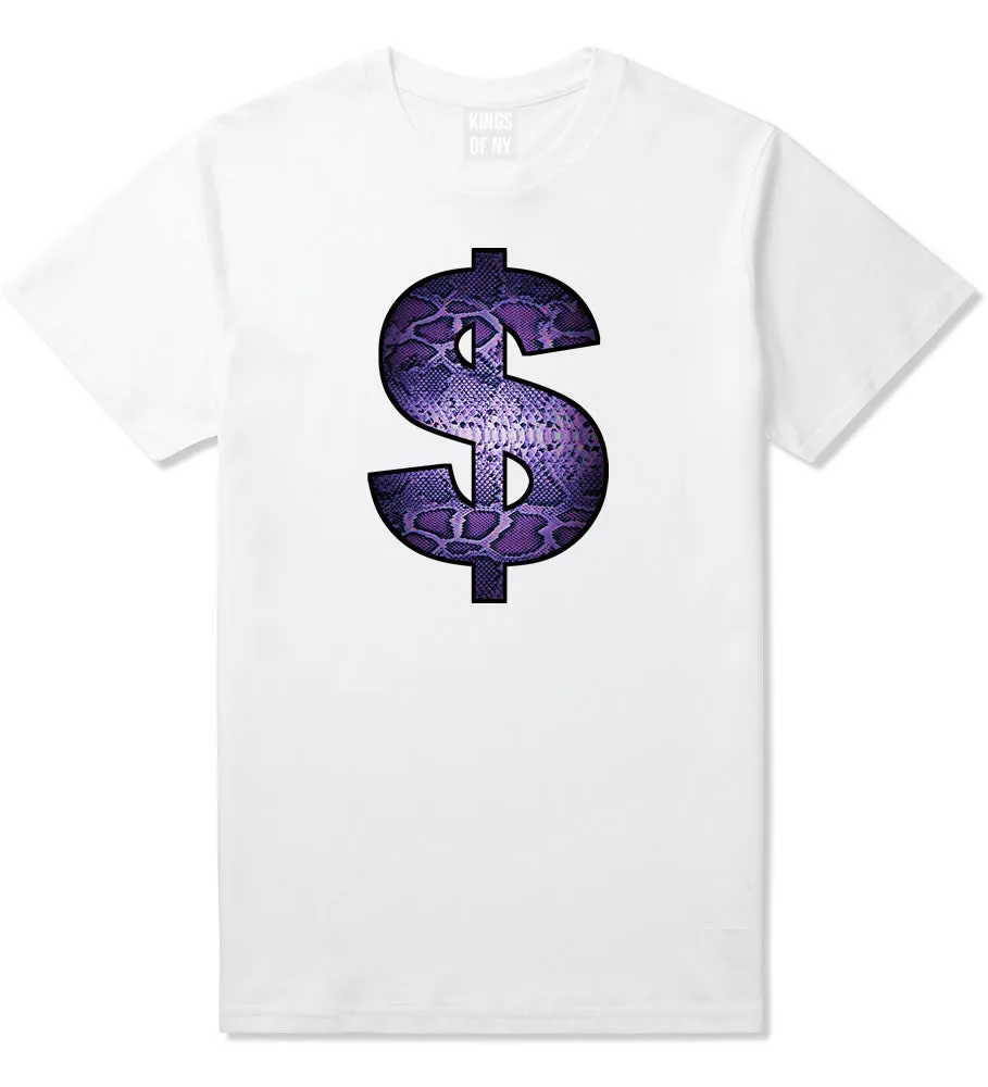 Snakeskin Money Sign Purple Animal Print T-Shirt