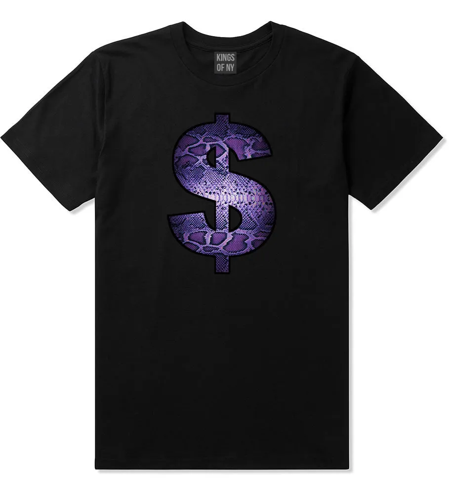 Snakeskin Money Sign Purple Animal Print T-Shirt