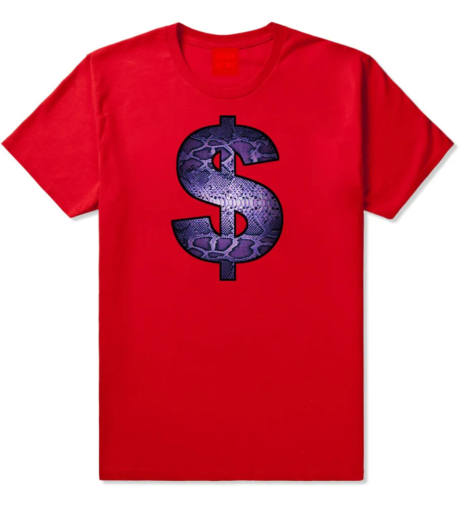 Snakeskin Money Sign Purple Animal Print T-Shirt