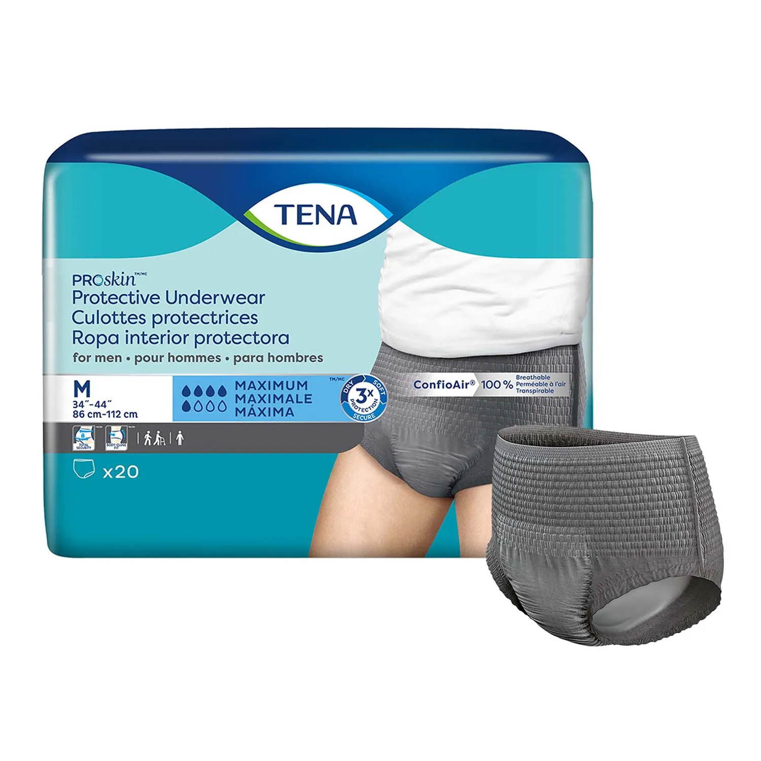 TENA ProSkin Protective Incontinence Underwear for Men 34"- 44", Moderate Absorbency, Small/Medium