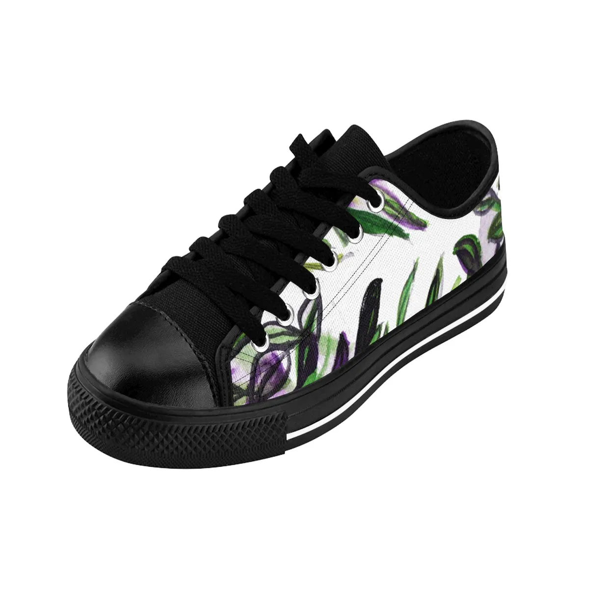 Tropical Ladies Sneakers, Green Tropical Leaves Print Low Top Women's Sneakers Shoes