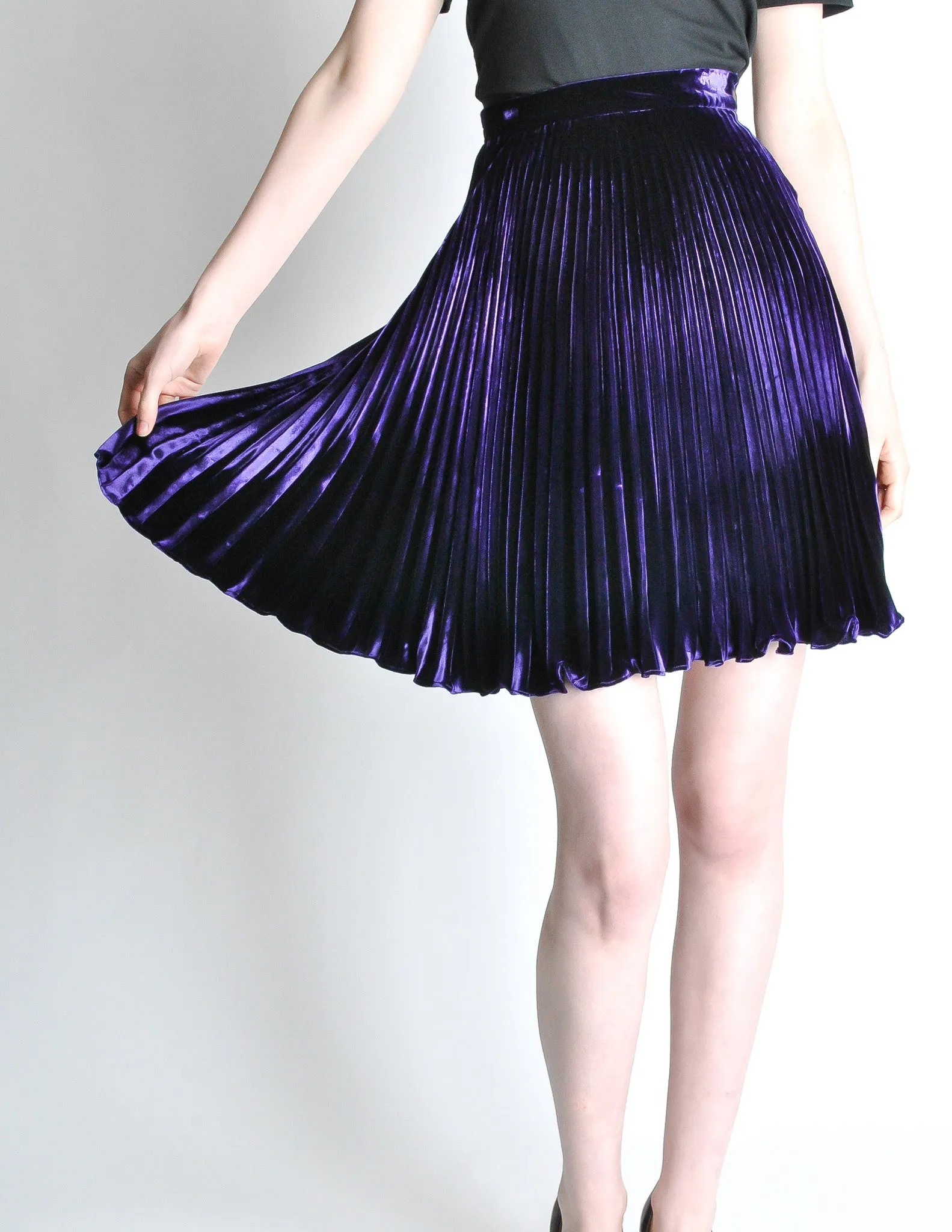 Ungaro Vintage Pleated Purple Velvet Circle Skirt