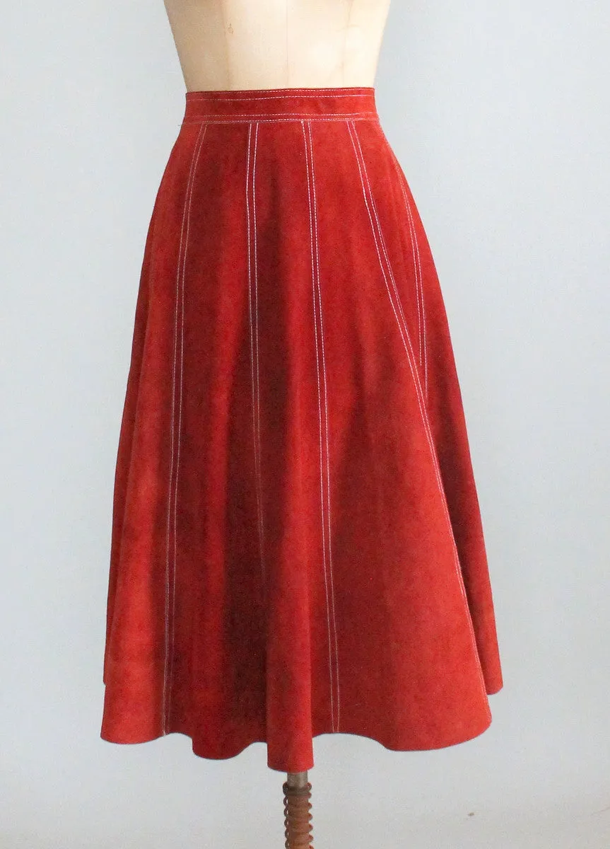 Vintage 1970s Rust Suede Gored Full Skirt