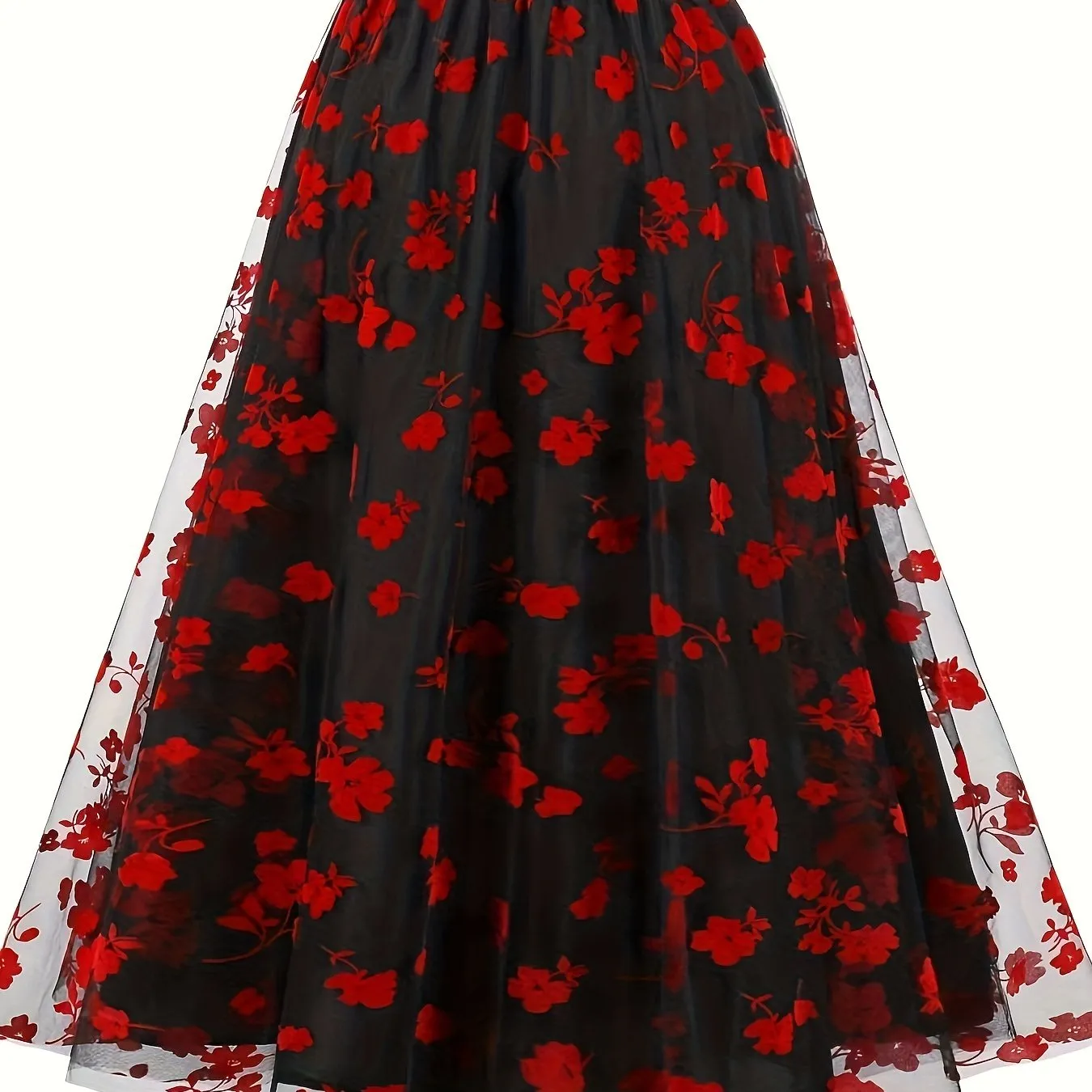 Vintage floral mesh swing skirt for all seasons