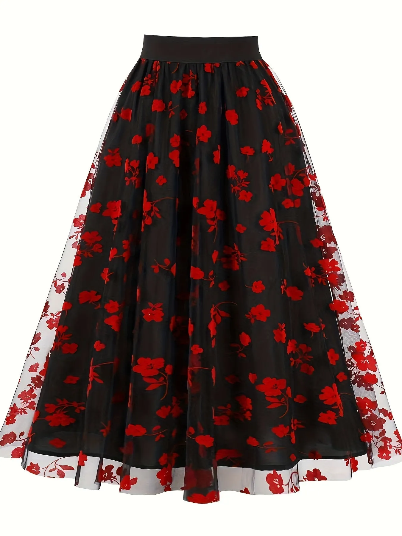 Vintage floral mesh swing skirt for all seasons