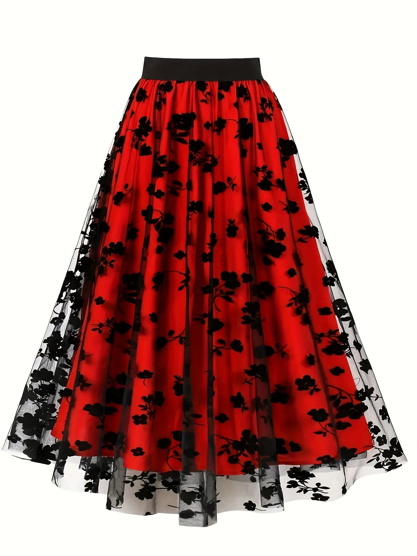 Vintage floral mesh swing skirt for all seasons