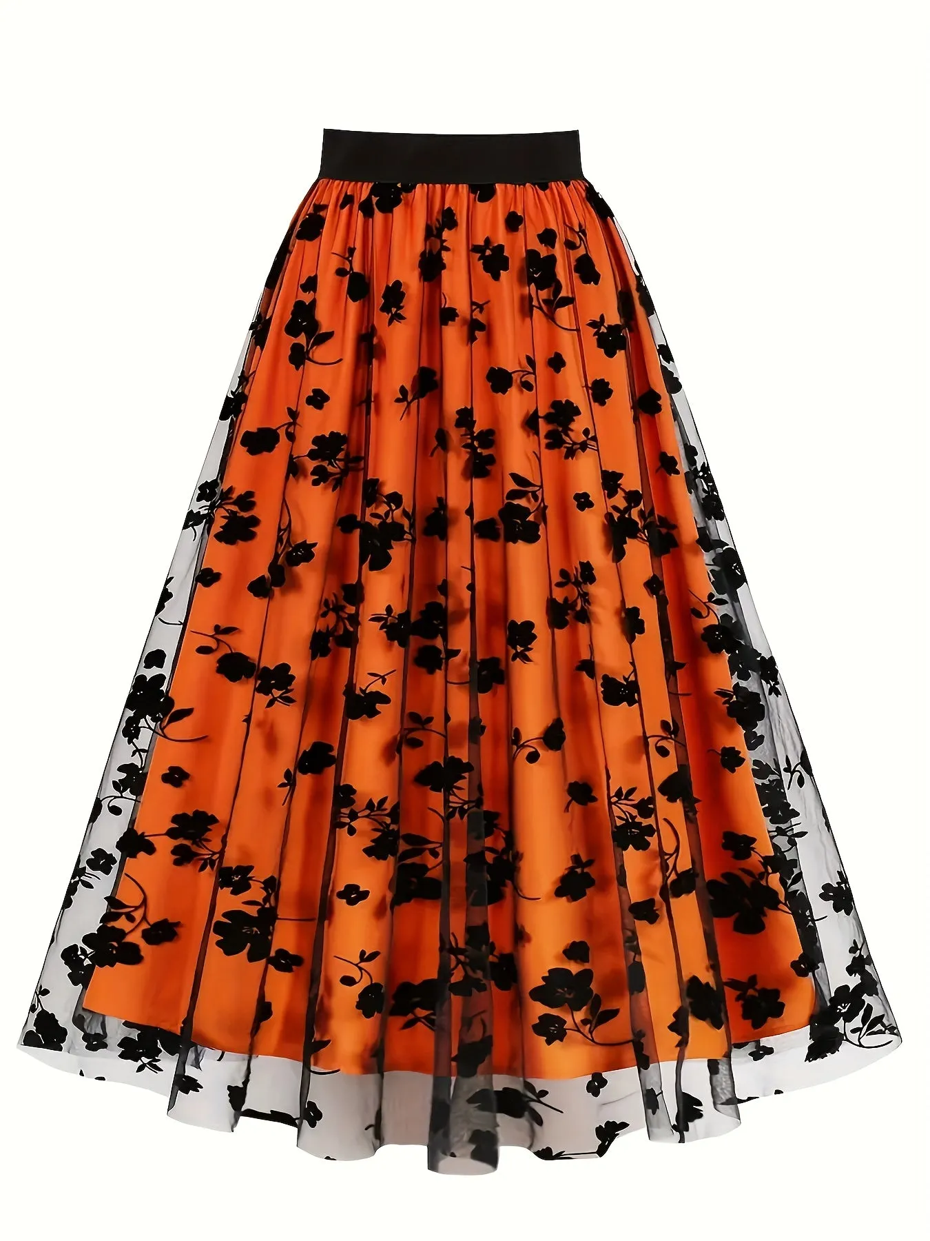 Vintage floral mesh swing skirt for all seasons