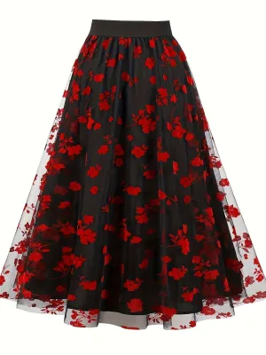 Vintage floral mesh swing skirt for all seasons