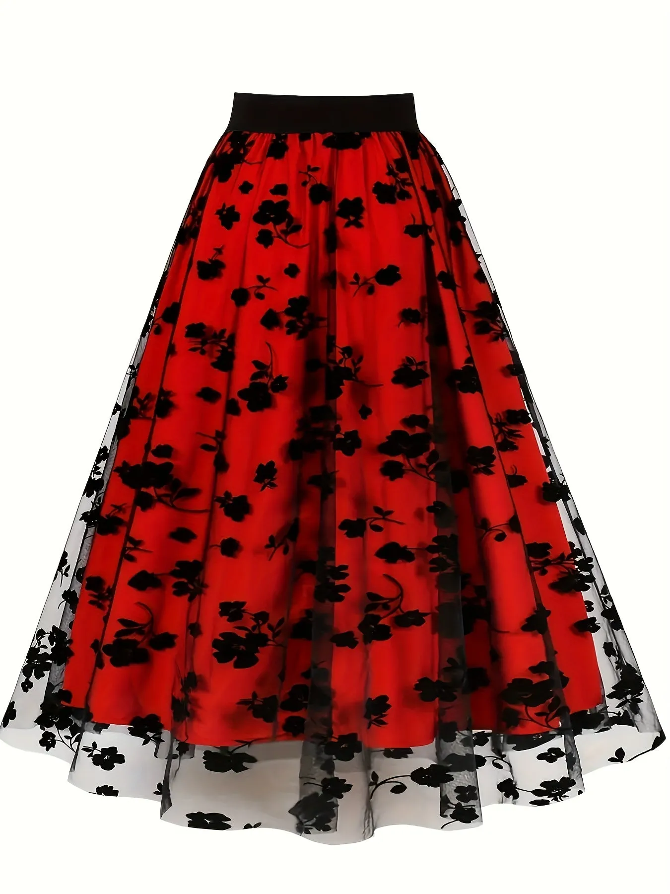 Vintage floral mesh swing skirt for all seasons