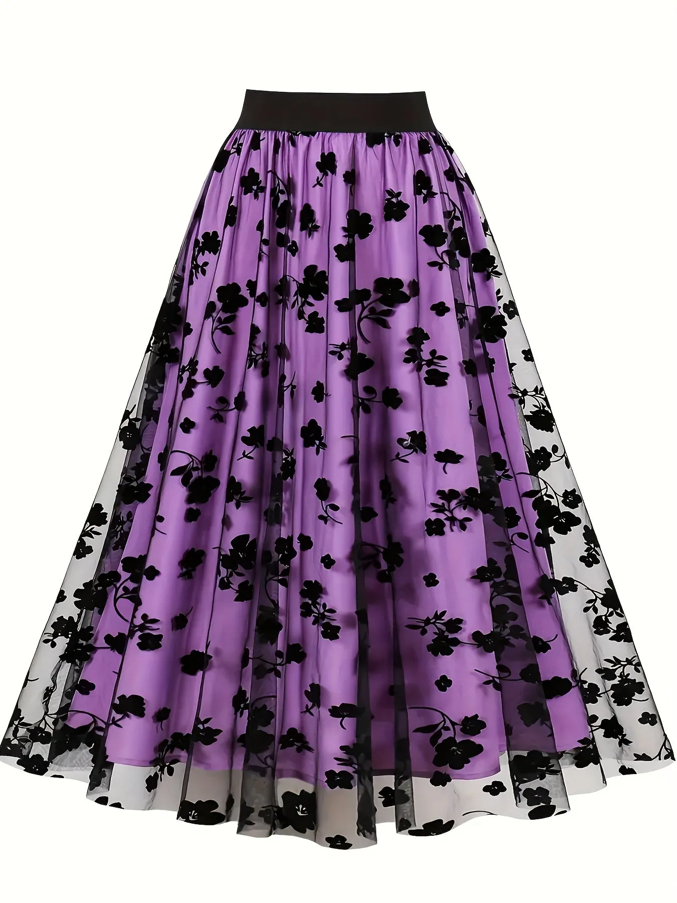 Vintage floral mesh swing skirt for all seasons