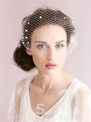 Vintage Ivory Mesh Birdcage Wedding Veils with Pearls ALC005