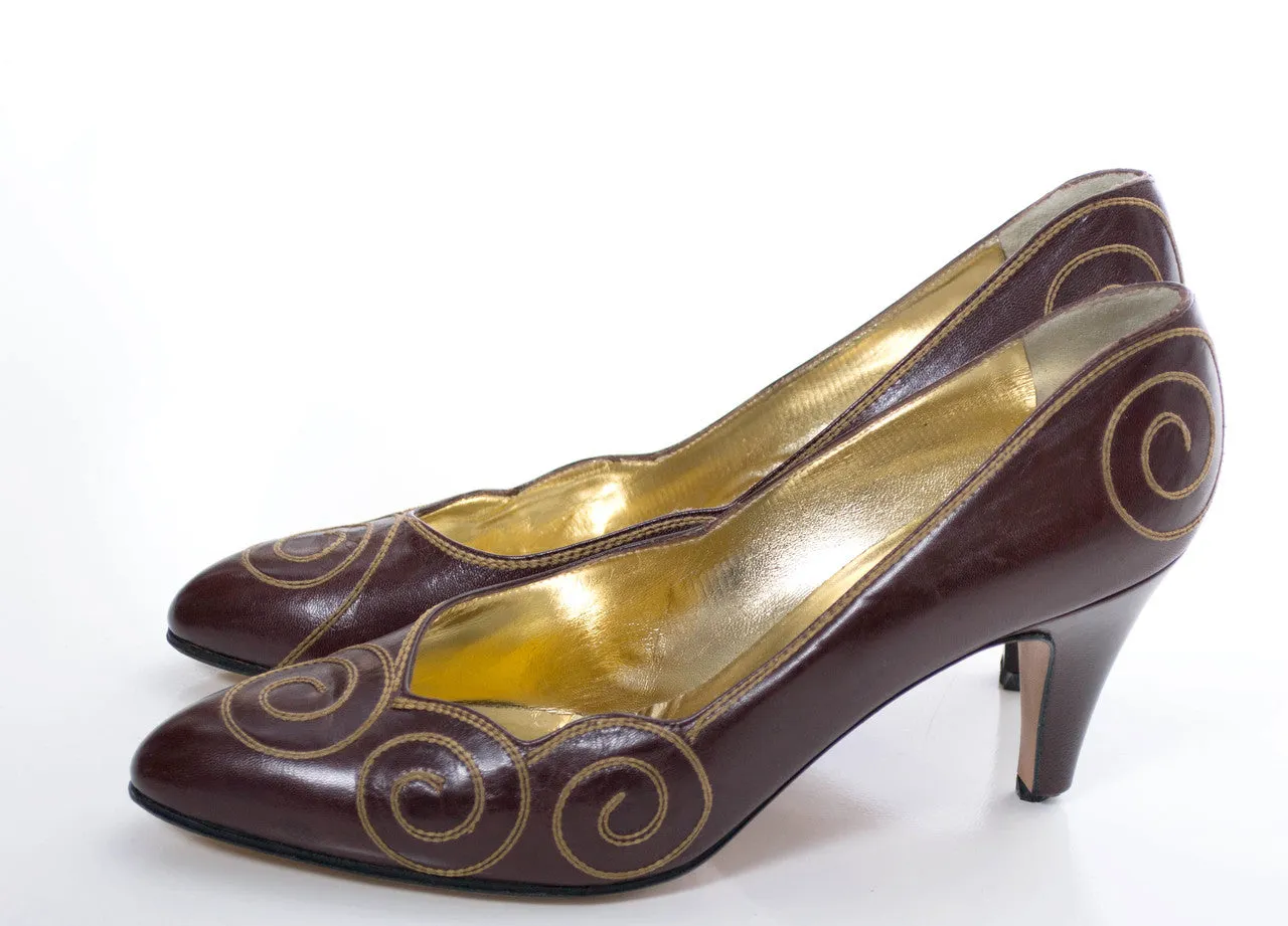 Vintage Rene Caovilla for Valentino Garavani Brown Leather Pumps 8.5