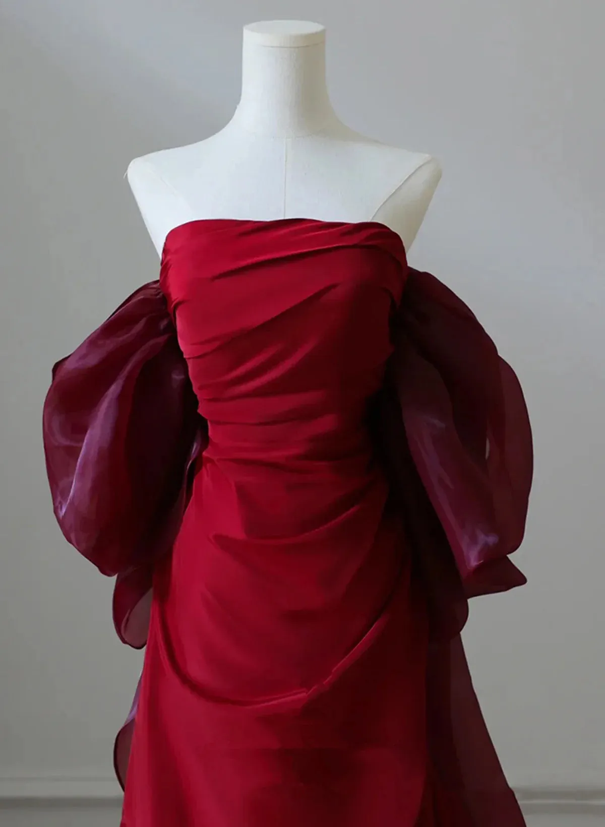 Wine Red Unique Red Scoop Long Prom Dress, Wine Red Long Evening Dress