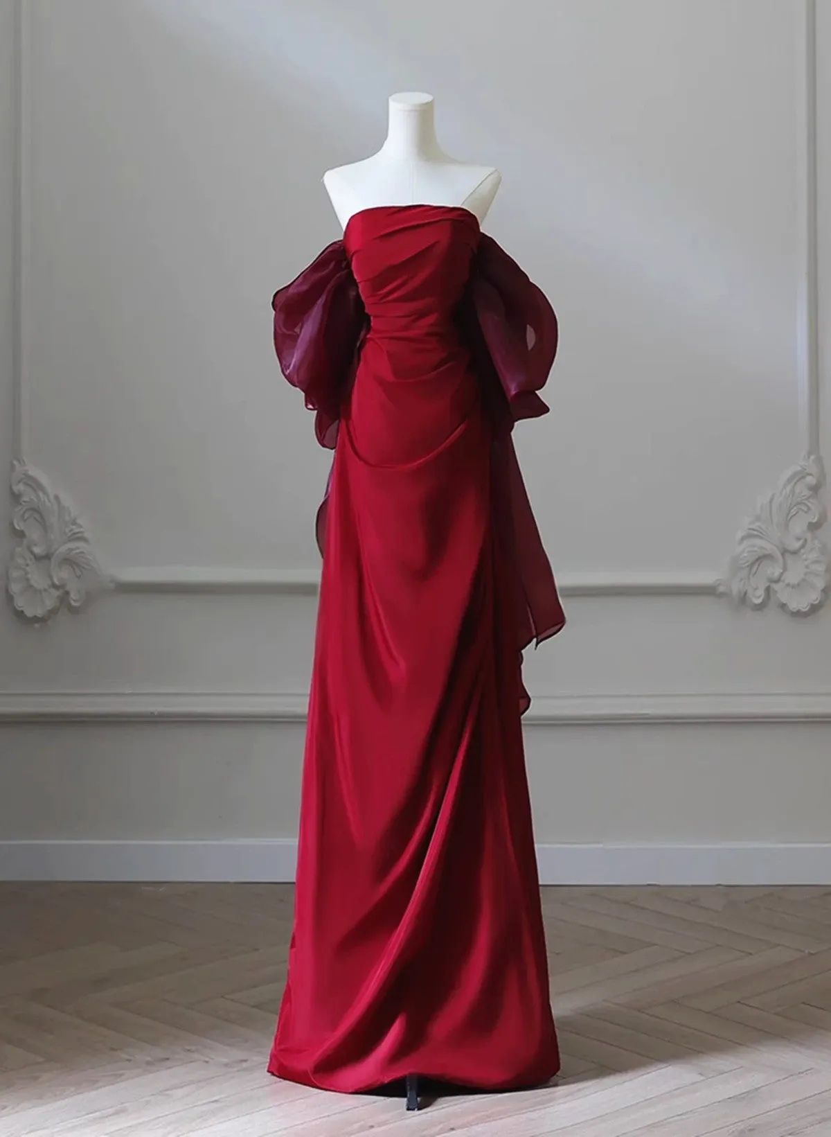 Wine Red Unique Red Scoop Long Prom Dress, Wine Red Long Evening Dress